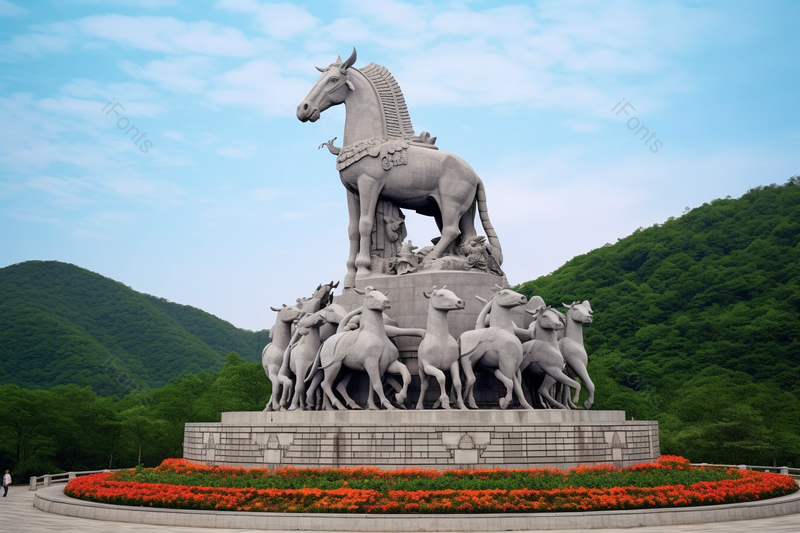 蓝天白云公园雕塑建筑马摄影图,高清,摄影图,摄影图片,图片大全,摄影图免费下载